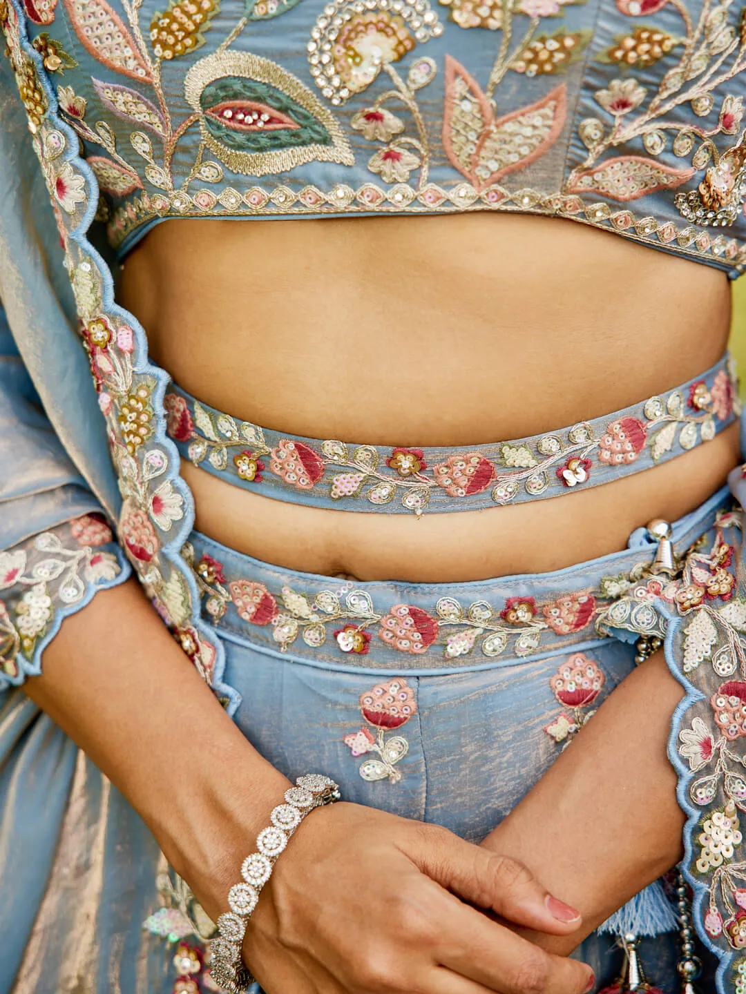 Grey Tissue Fabric with Sequinse & Thread embroidery Lehenga choli & Dupatta