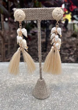 GSA Raffia Shell Tassel Earrings