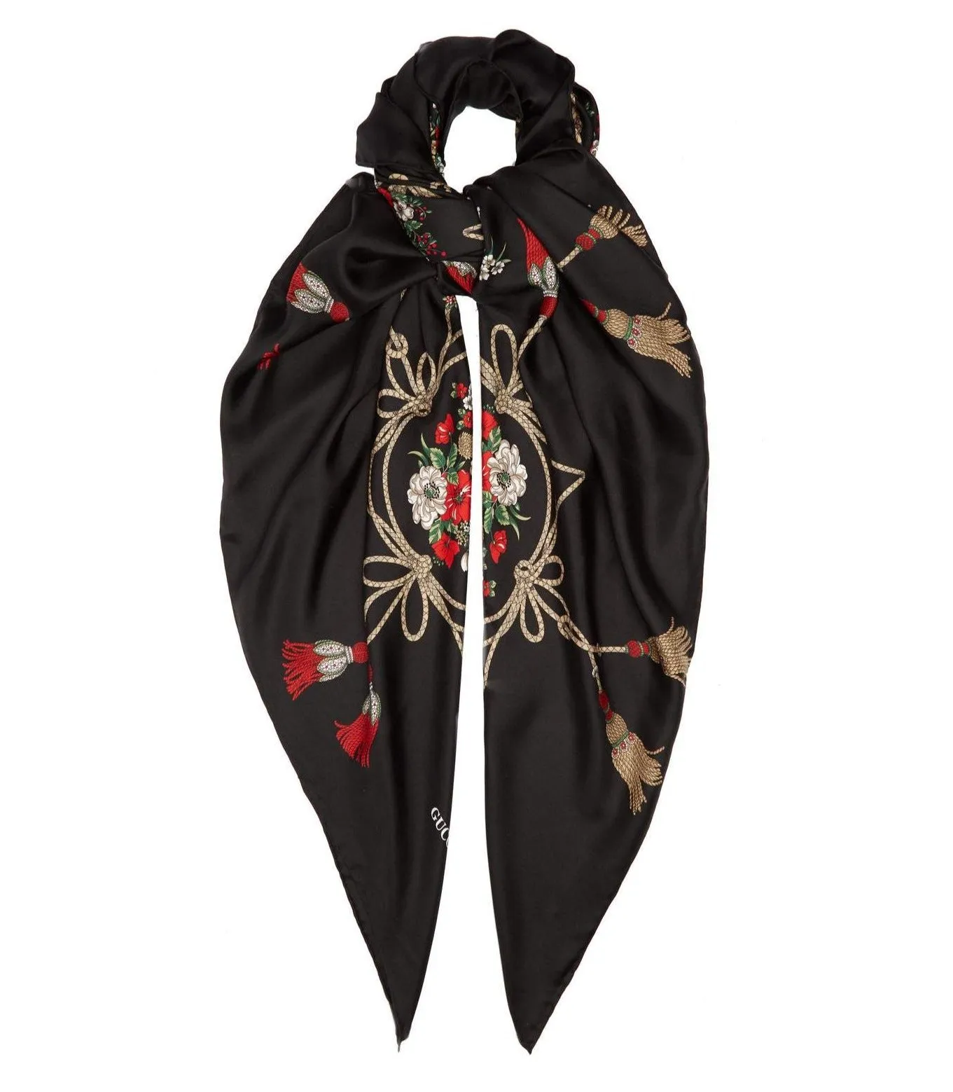 Gucci Floral and Tassel-print Silk Shawl in Black