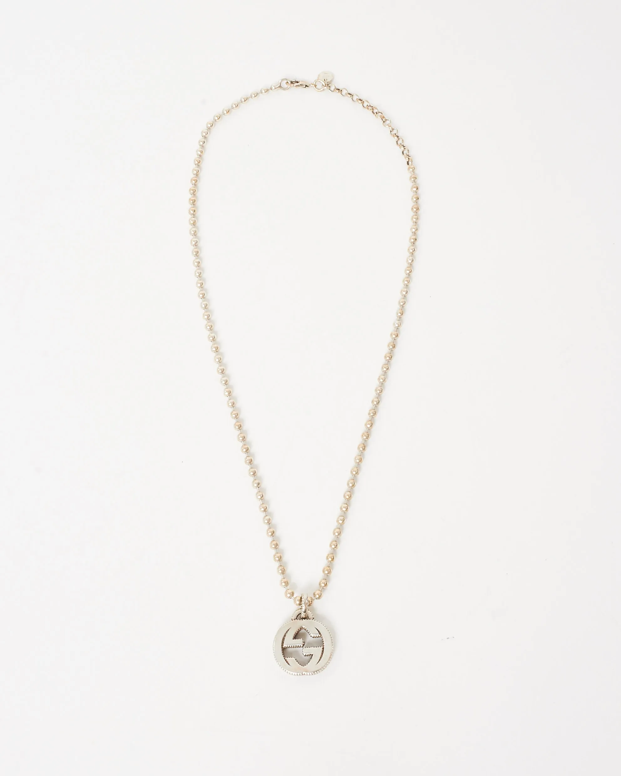 Gucci Silver Ball Chain Interlocking GG Logo Necklace