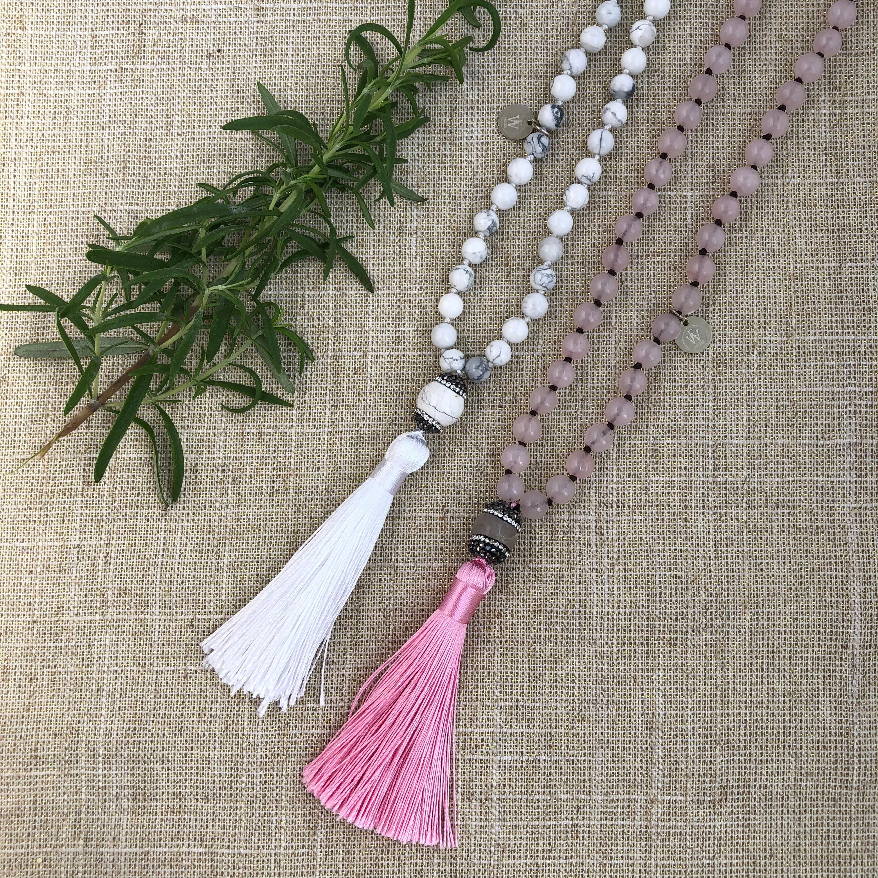 Hand Knotted Gemstones Necklace it has an Embellished Beads and Silk Tassel 310-22 | Erika Williner Designs