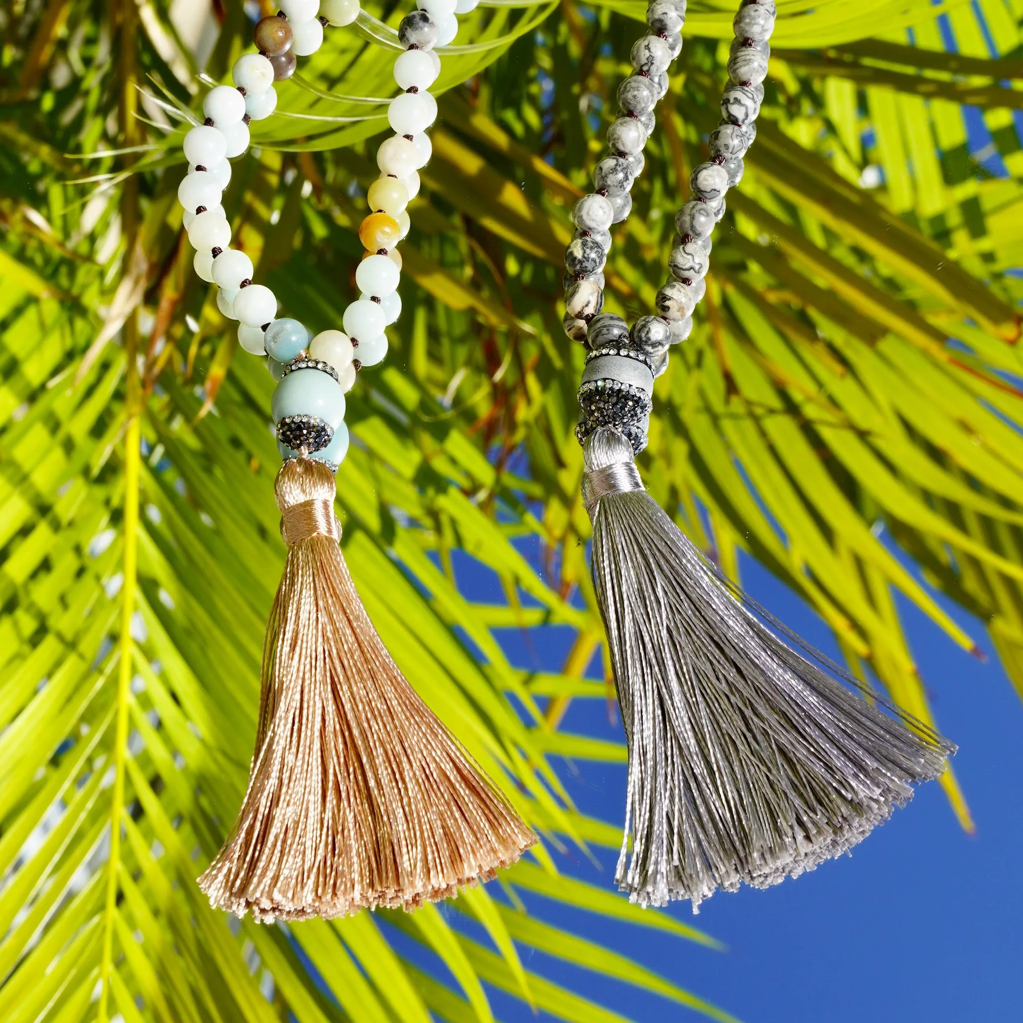 Hand Knotted Gemstones Necklace it has an Embellished Beads and Silk Tassel 310-22 | Erika Williner Designs