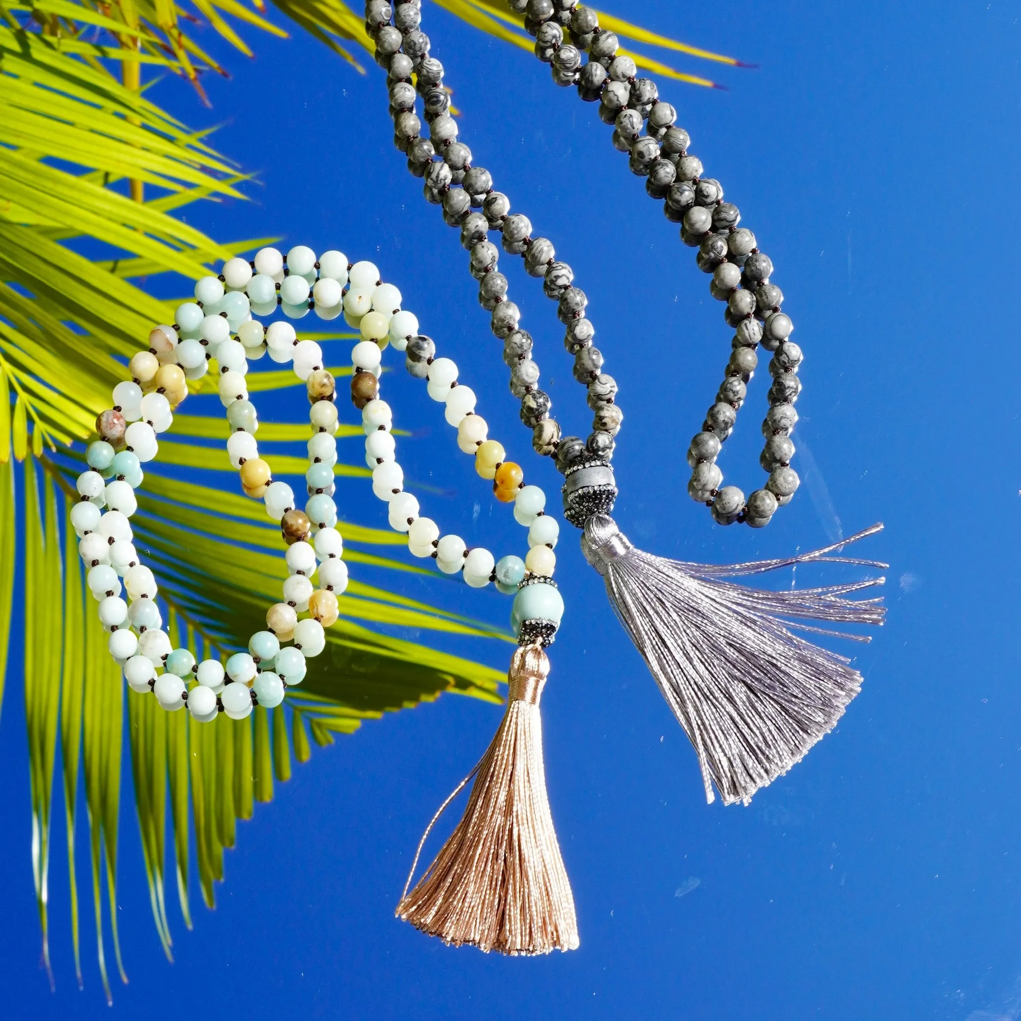 Hand Knotted Gemstones Necklace it has an Embellished Beads and Silk Tassel 310-22 | Erika Williner Designs