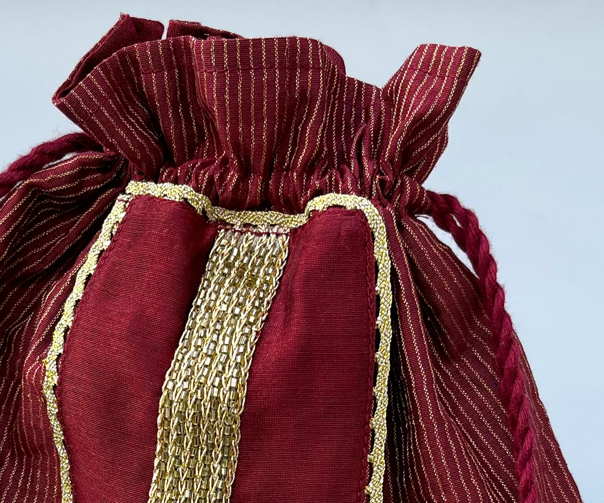 Handcrafted Maroon Zari Potli Bag