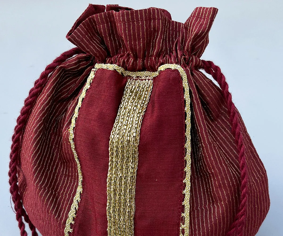 Handcrafted Maroon Zari Potli Bag