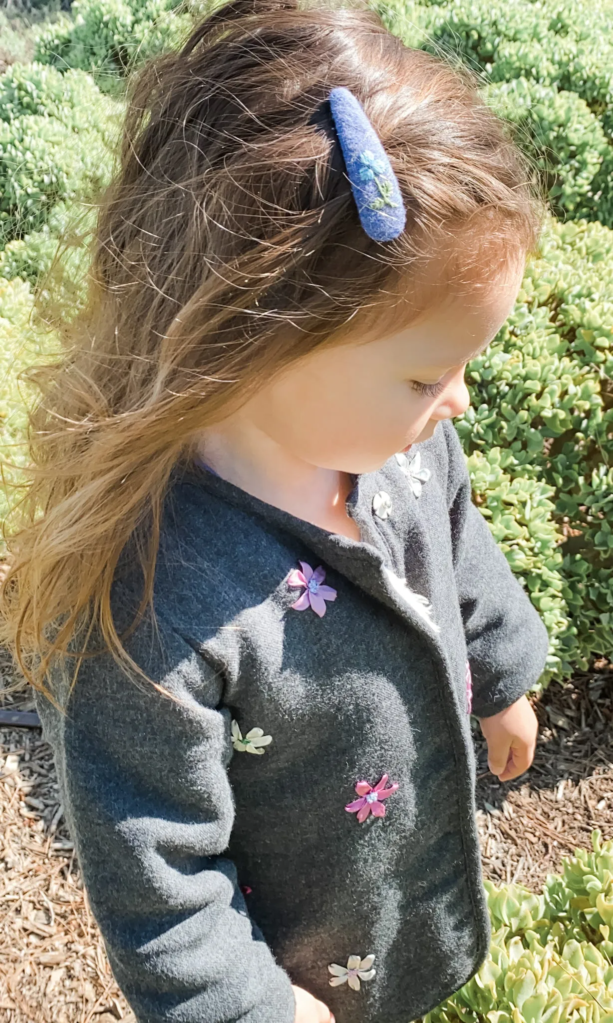 Handmade Barrette with Coral Flower, Blue