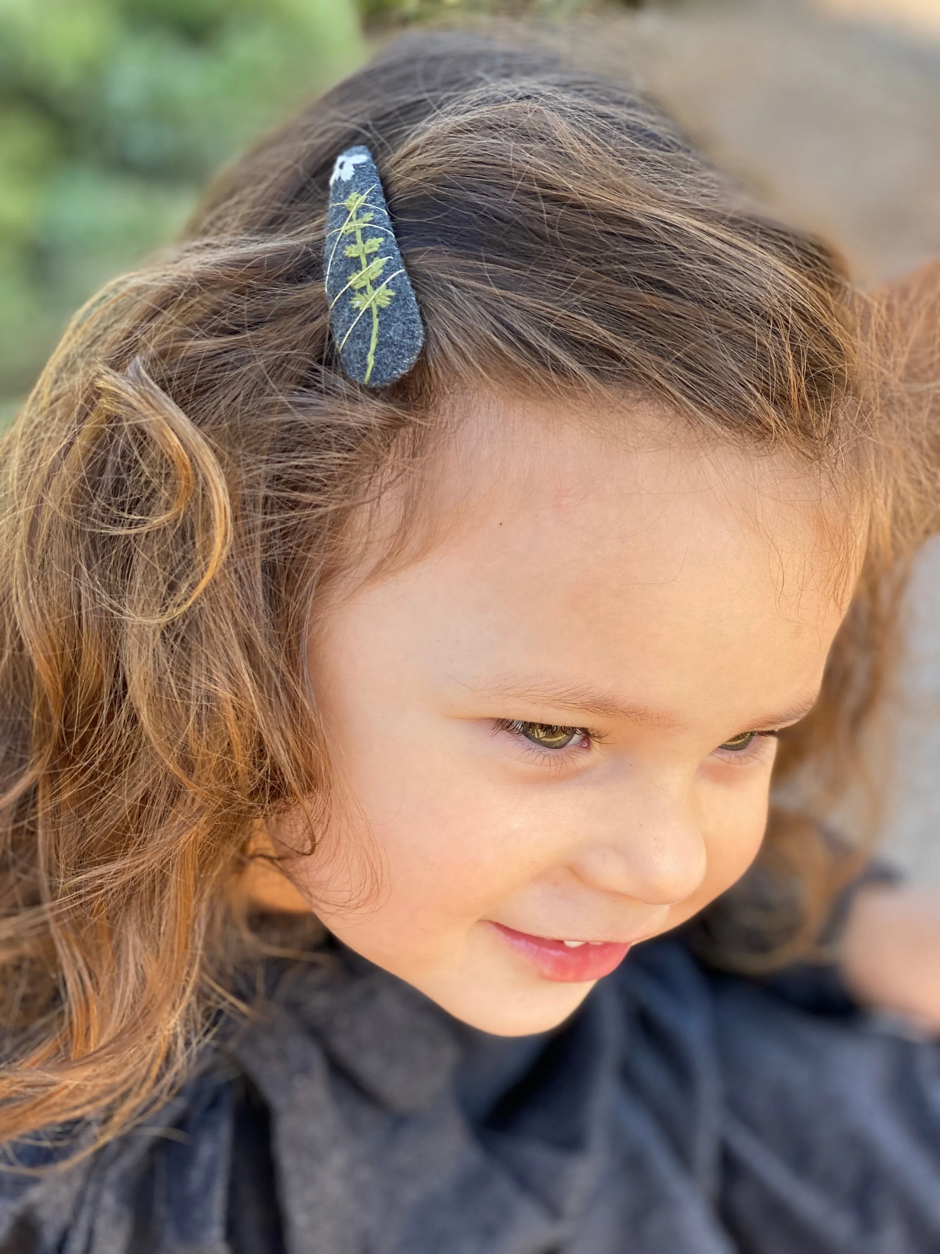 Handmade Barrette with Flower and Branch, Anthracite