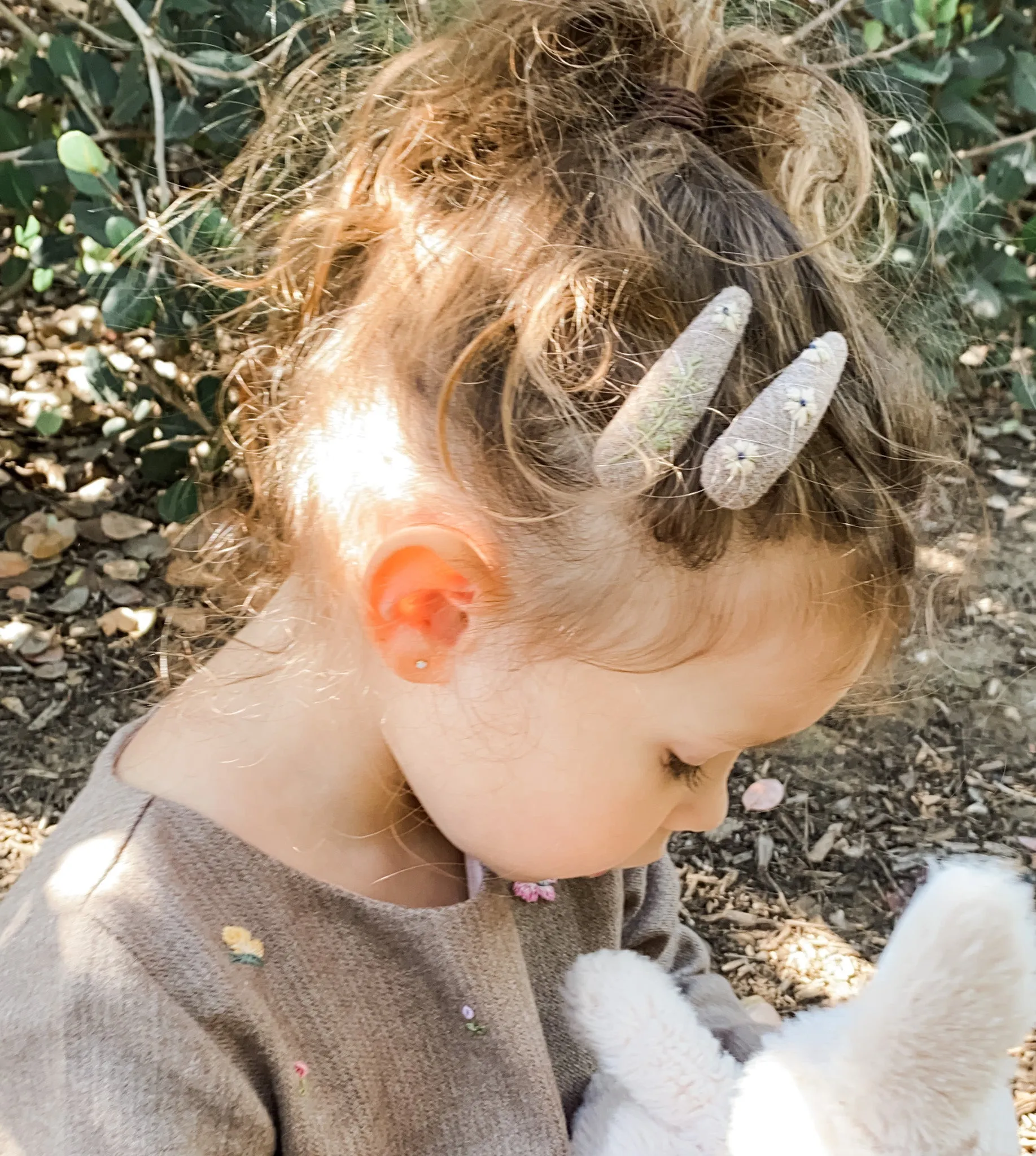 Handmade Barrette with Flower and Branch, Bark