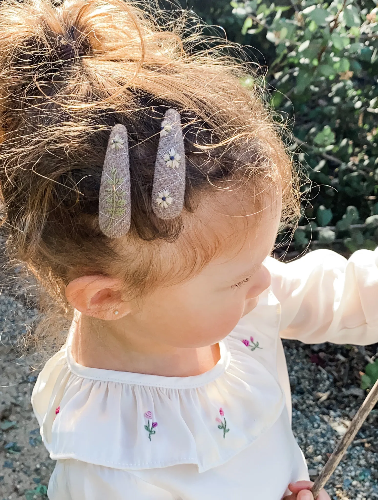 Handmade Barrette with Flower and Branch, Bark