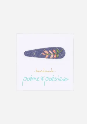 Handmade Barrette with Flower Branch, Blue