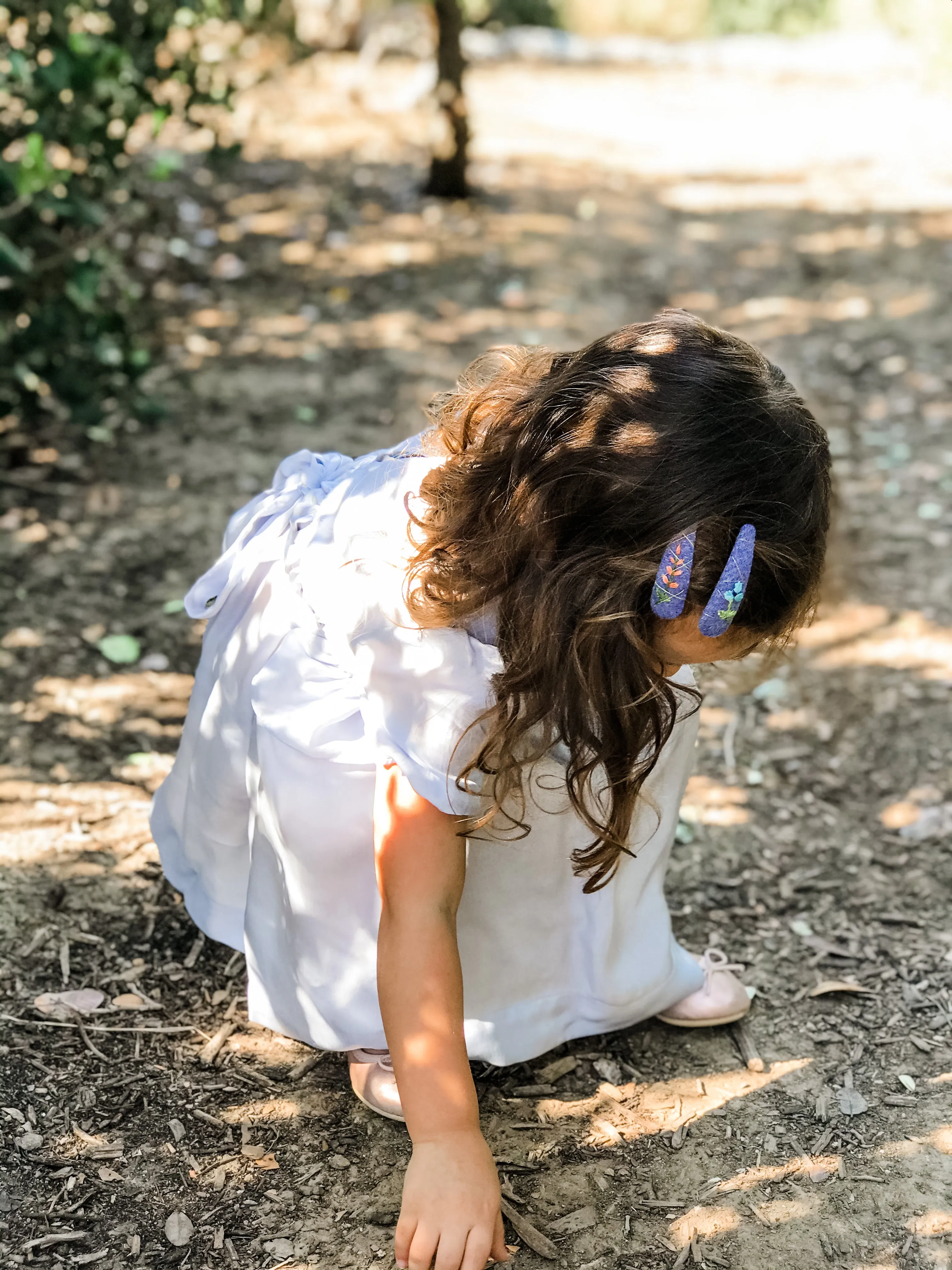 Handmade Barrette with Flower Branch, Blue