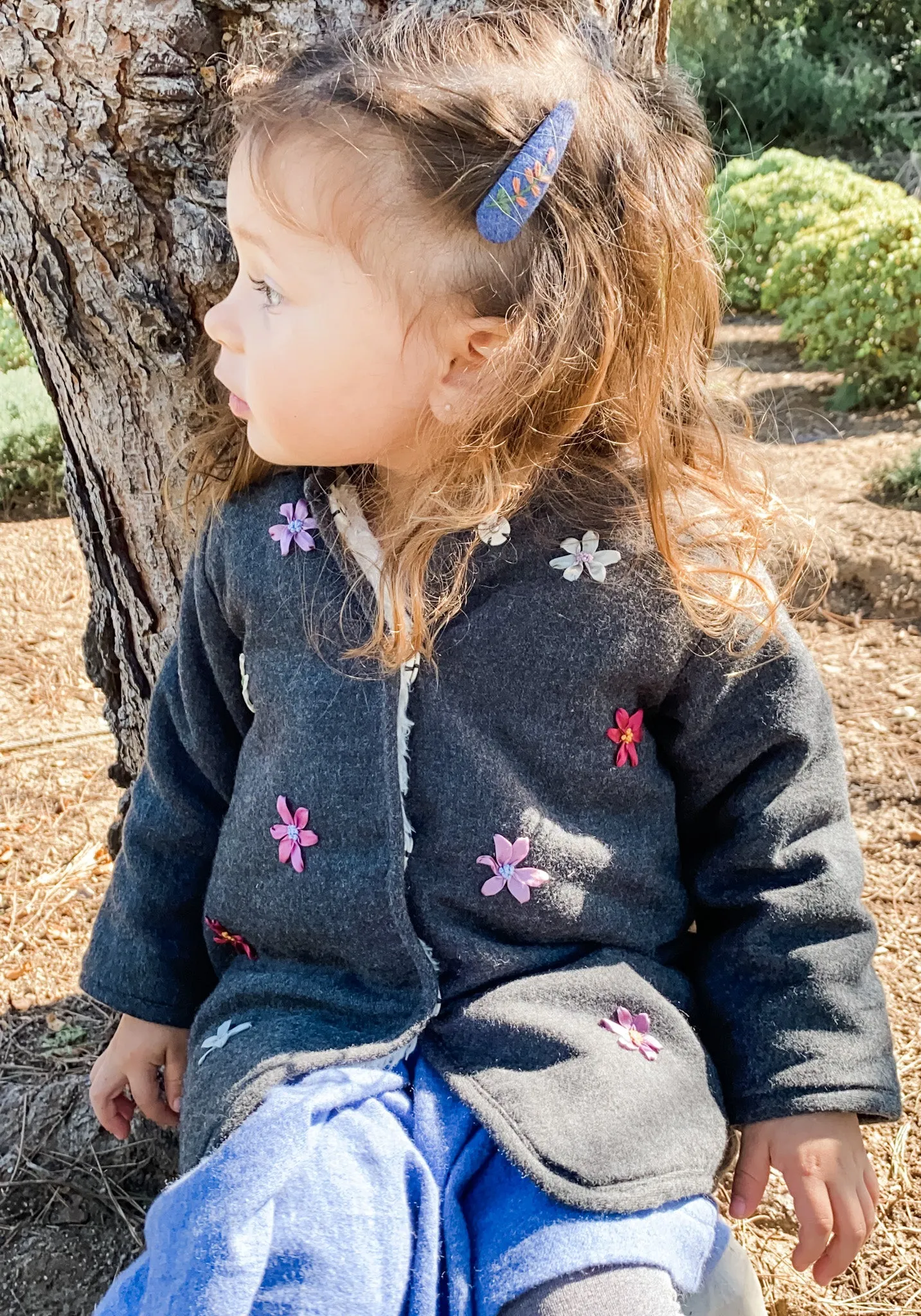 Handmade Barrette with Flower Branch, Blue