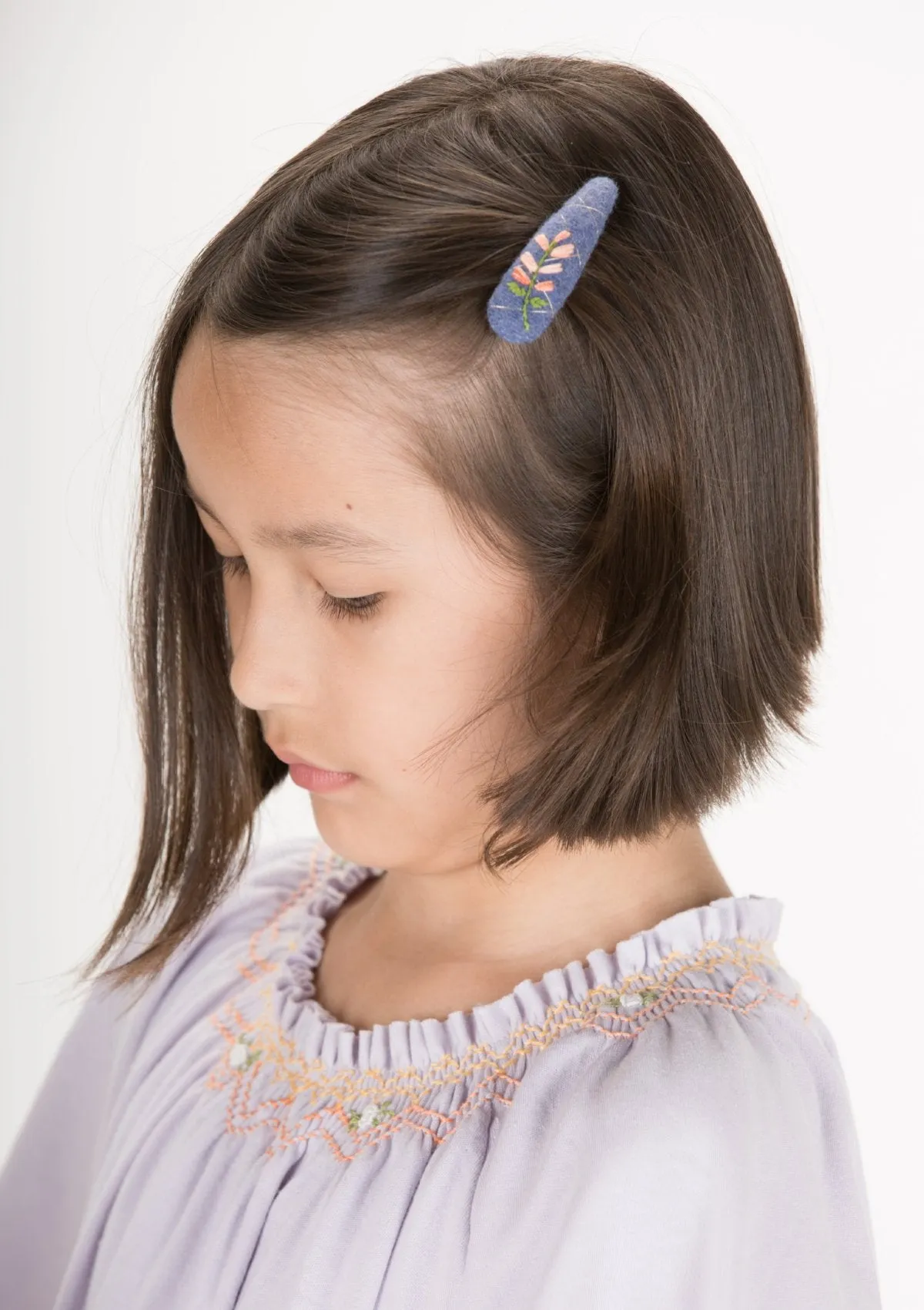 Handmade Barrette with Flower Branch, Blue