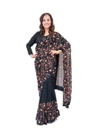 Handmade Embroidery Sari (Saree) Peach Roses