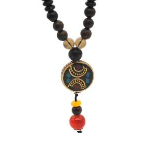 Handmade Original Ethnic Style Wooden Beads Sweater Chain Nepal Beads Accessories Literary Necklace Round Pendant Accessories