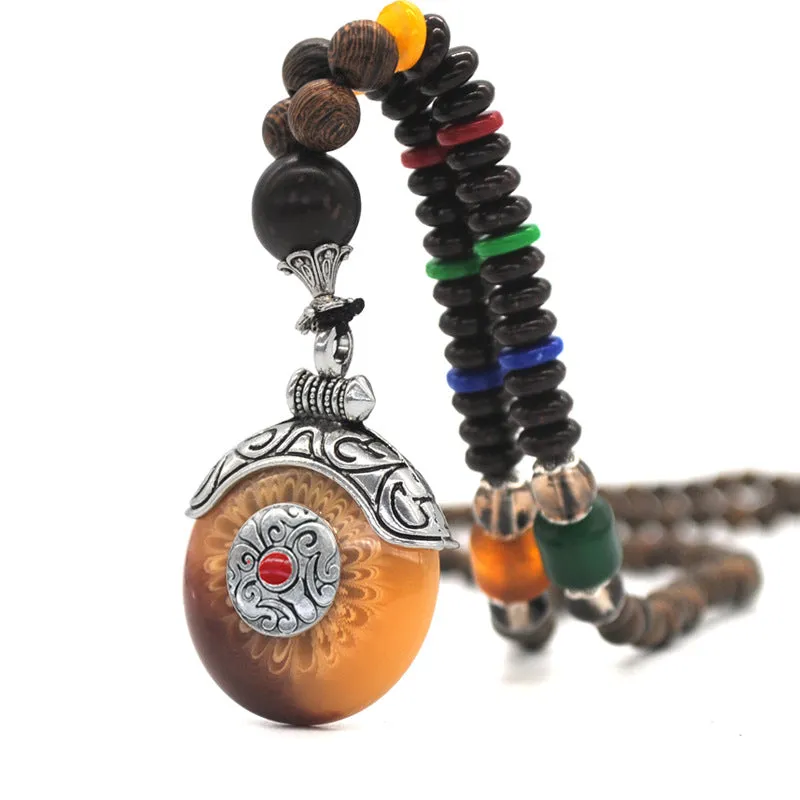 Handmade Original Ethnic Style Wooden Beads Sweater Chain Nepal Beads Accessories Literary Necklace Round Pendant Accessories
