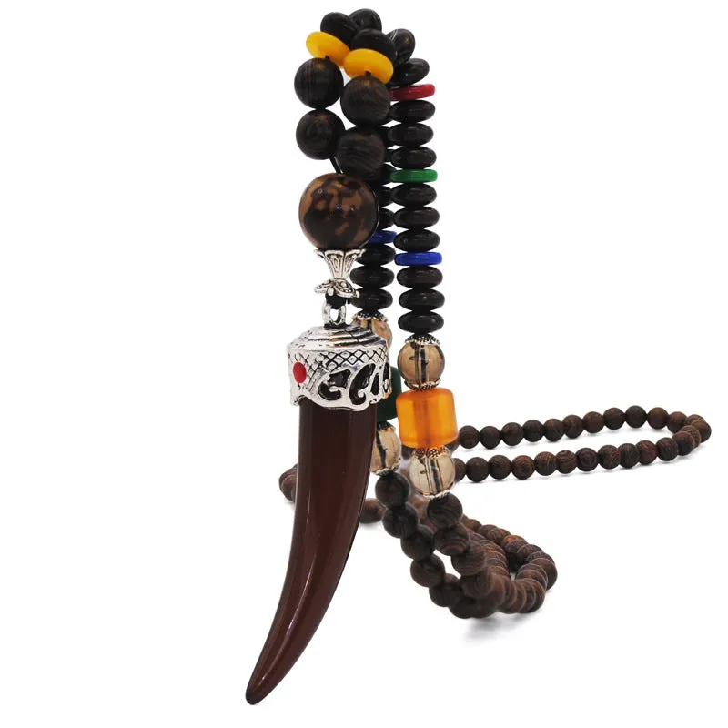 Handmade Original Ethnic Style Wooden Beads Sweater Chain Nepal Beads Accessories Literary Necklace Round Pendant Accessories