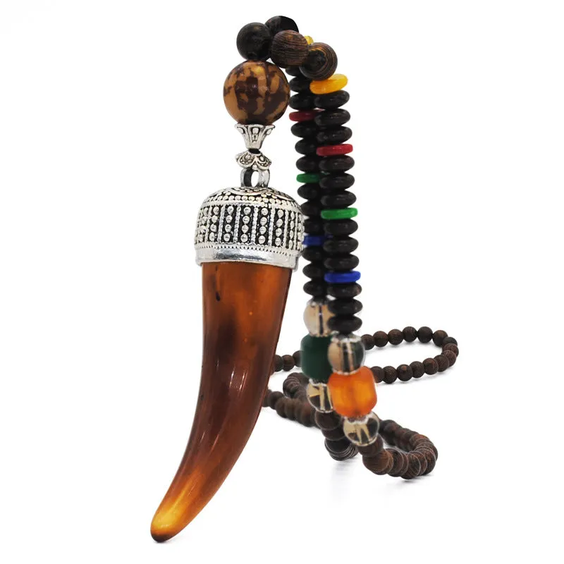 Handmade Original Ethnic Style Wooden Beads Sweater Chain Nepal Beads Accessories Literary Necklace Round Pendant Accessories
