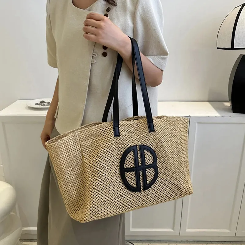 Handmade Straw Knitting Tote Bag