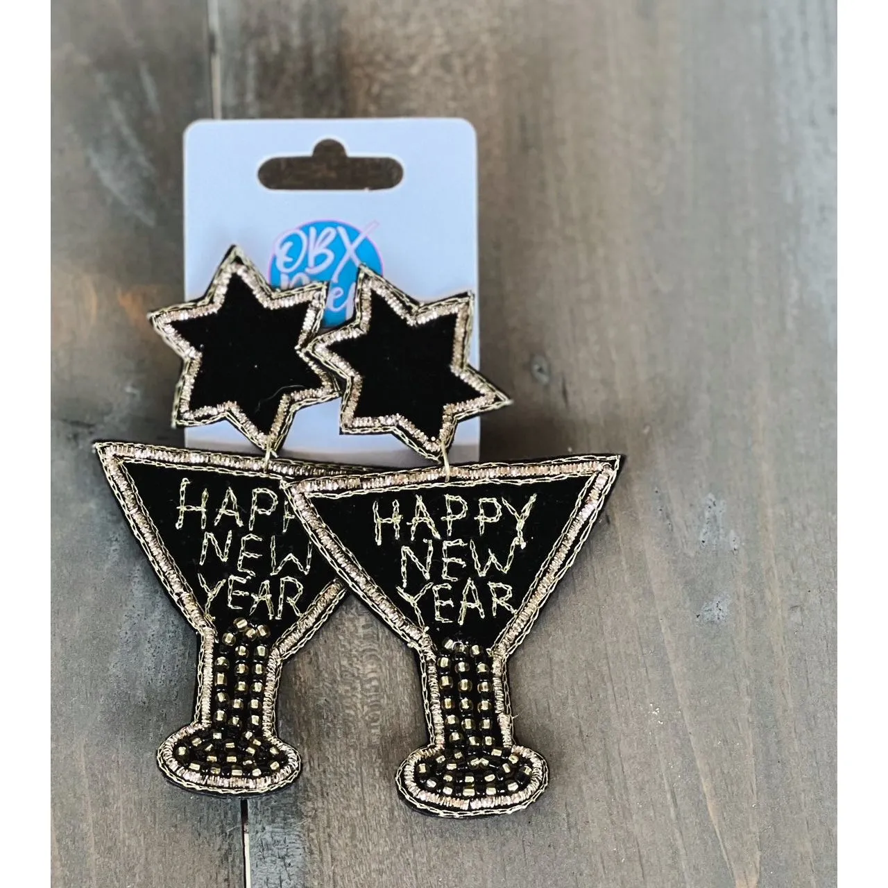 Happy New Year Martini Glass Earrings