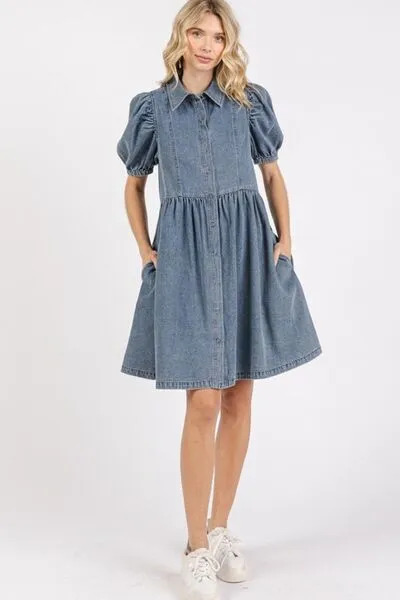 Hazel Blues® |  Mittoshop Button Down Puff Sleeve Denim Dress