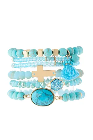 HDB3103 - MULTI CHARM BEADED STRETCH BRACELET