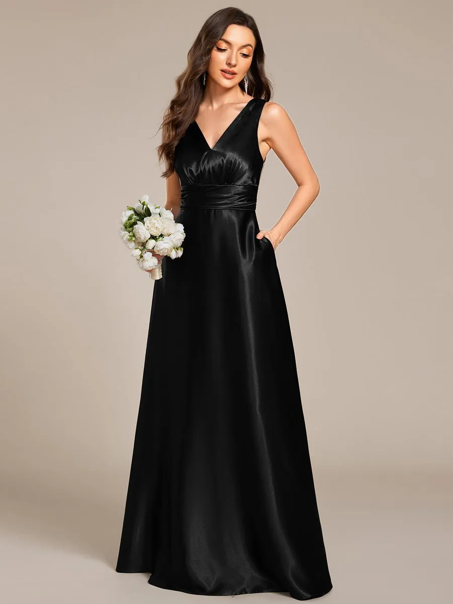 Heidi A line satin black wedding gown with pockets Express NZ wide