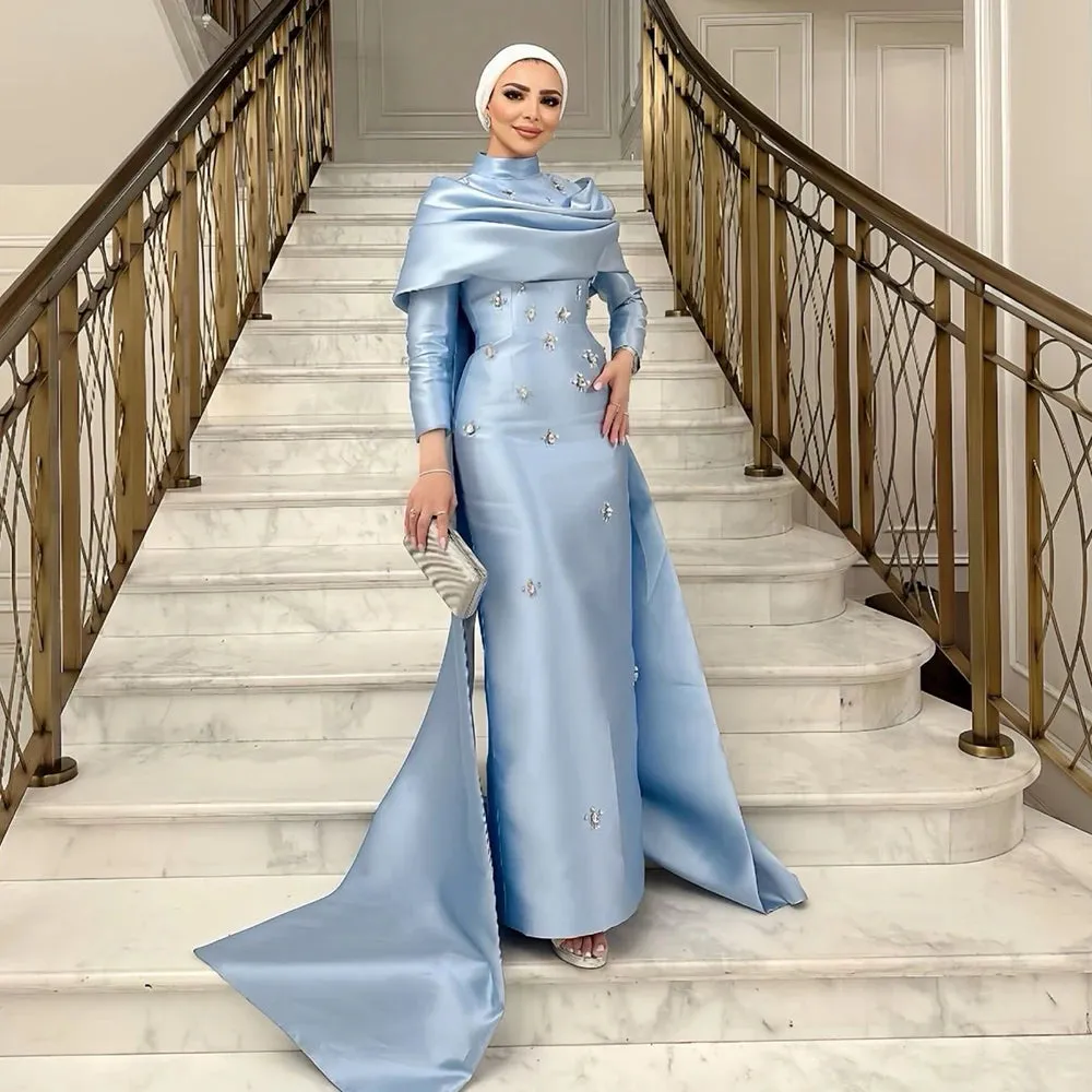 HELEN Luxury High Neck Long Sleeves Evening Dress with Overskirt