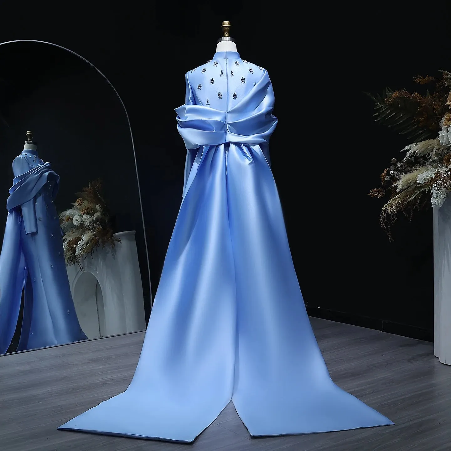 HELEN Luxury High Neck Long Sleeves Evening Dress with Overskirt