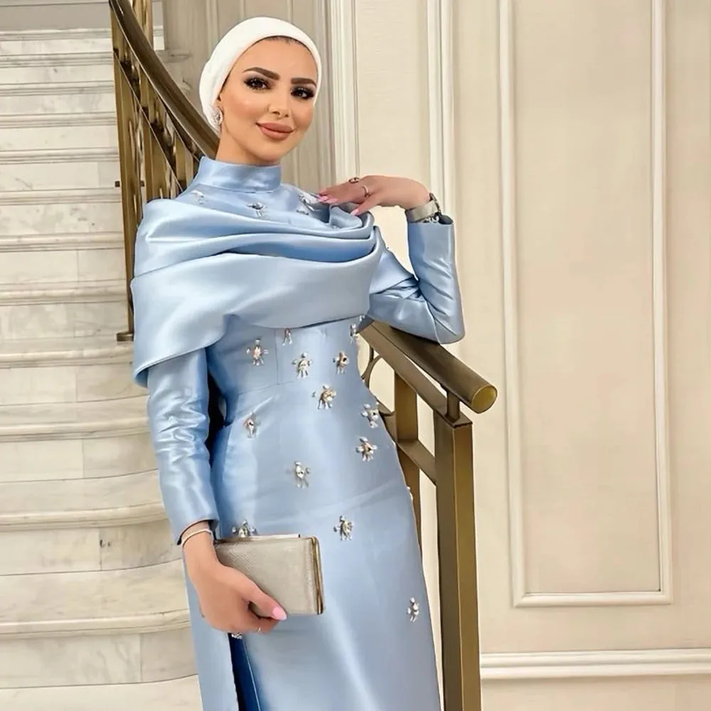 HELEN Luxury High Neck Long Sleeves Evening Dress with Overskirt