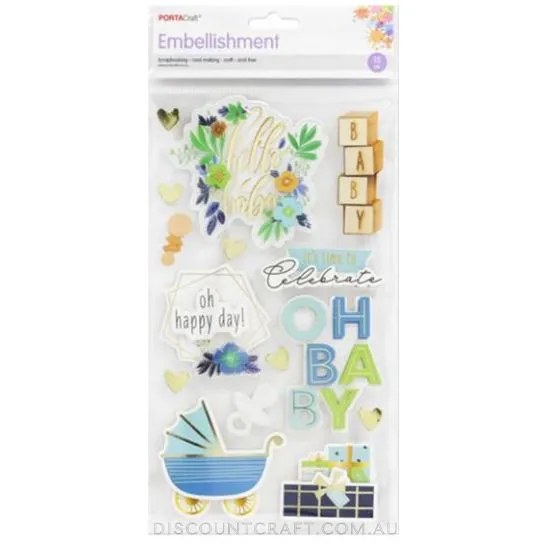 Hello Baby Cardboard Embellishments - 15pk