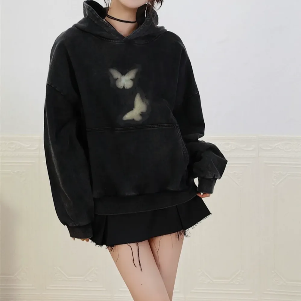 High Street Butterfly Print Washing Hoodie