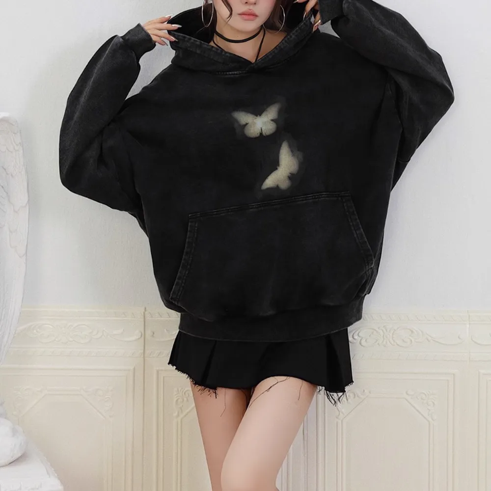 High Street Butterfly Print Washing Hoodie