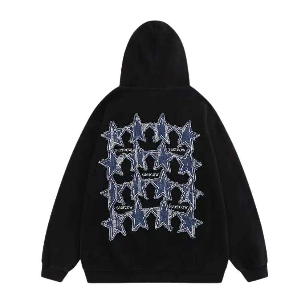 High Street Denim Star Patch Hoodie
