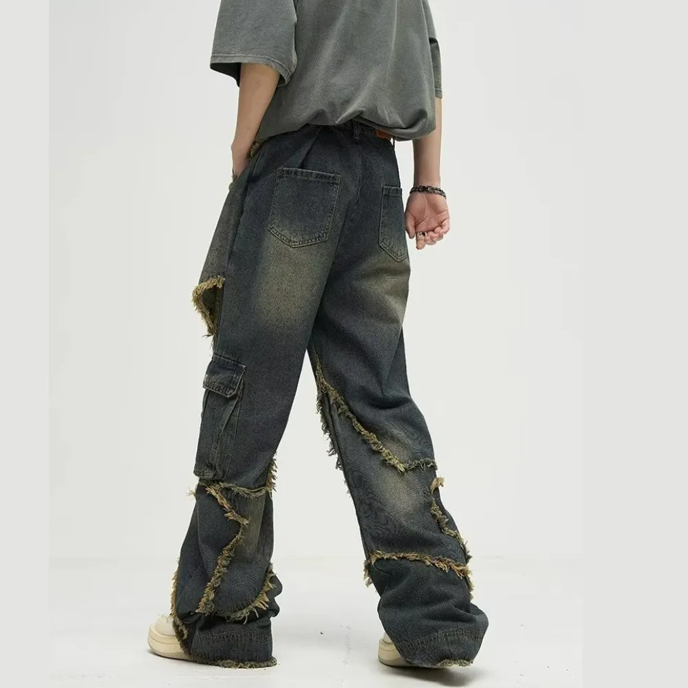 🔥High Street Pentagram Patched Raw Edge Jeans