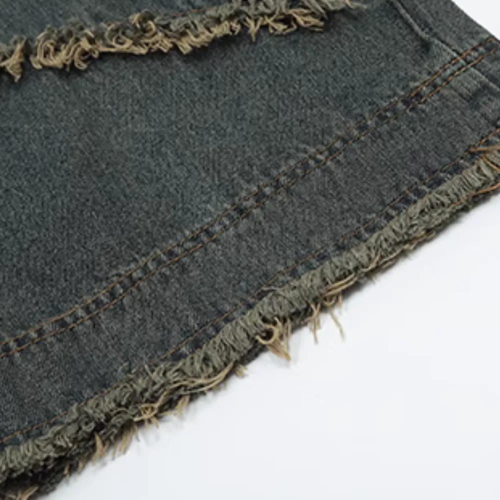 🔥High Street Pentagram Patched Raw Edge Jeans