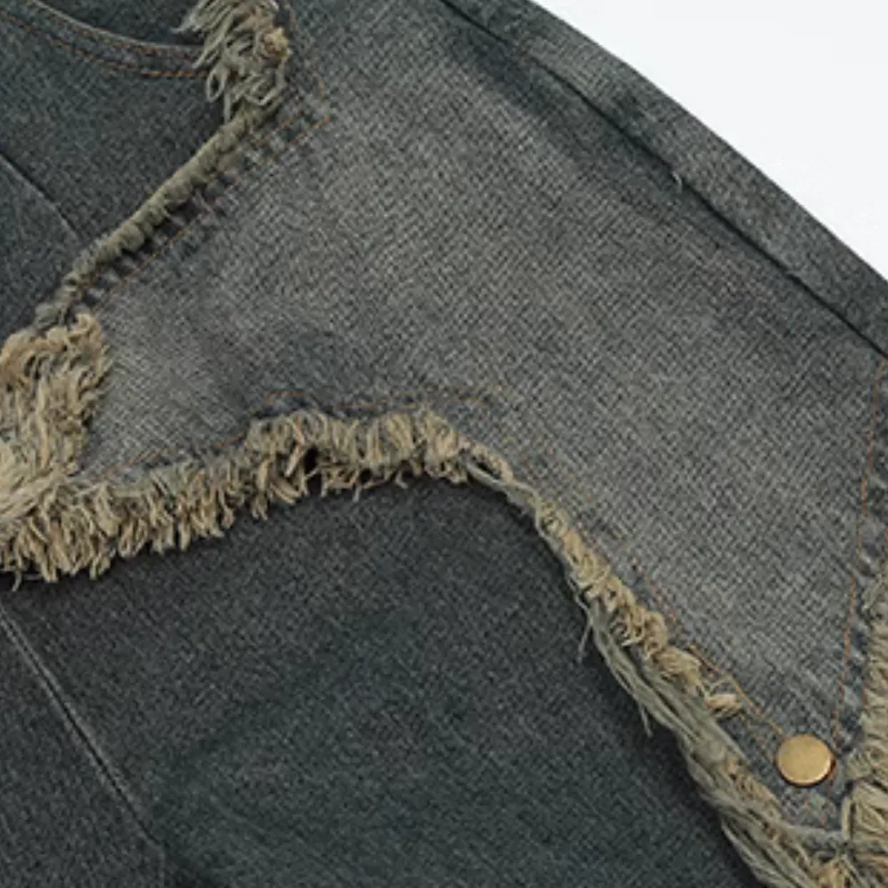 🔥High Street Pentagram Patched Raw Edge Jeans