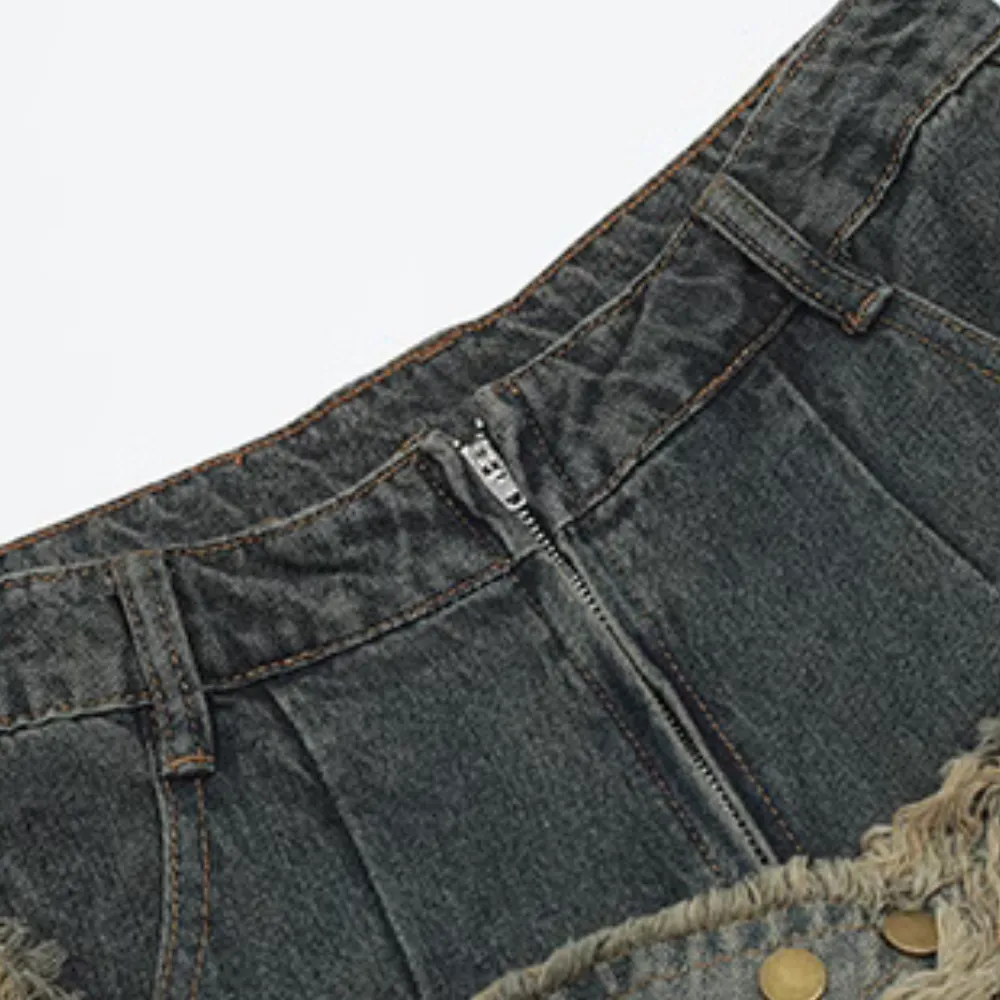 🔥High Street Pentagram Patched Raw Edge Jeans