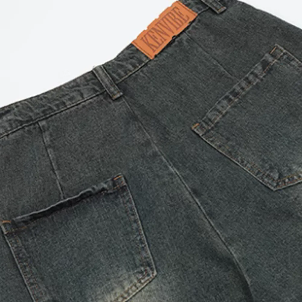 🔥High Street Pentagram Patched Raw Edge Jeans