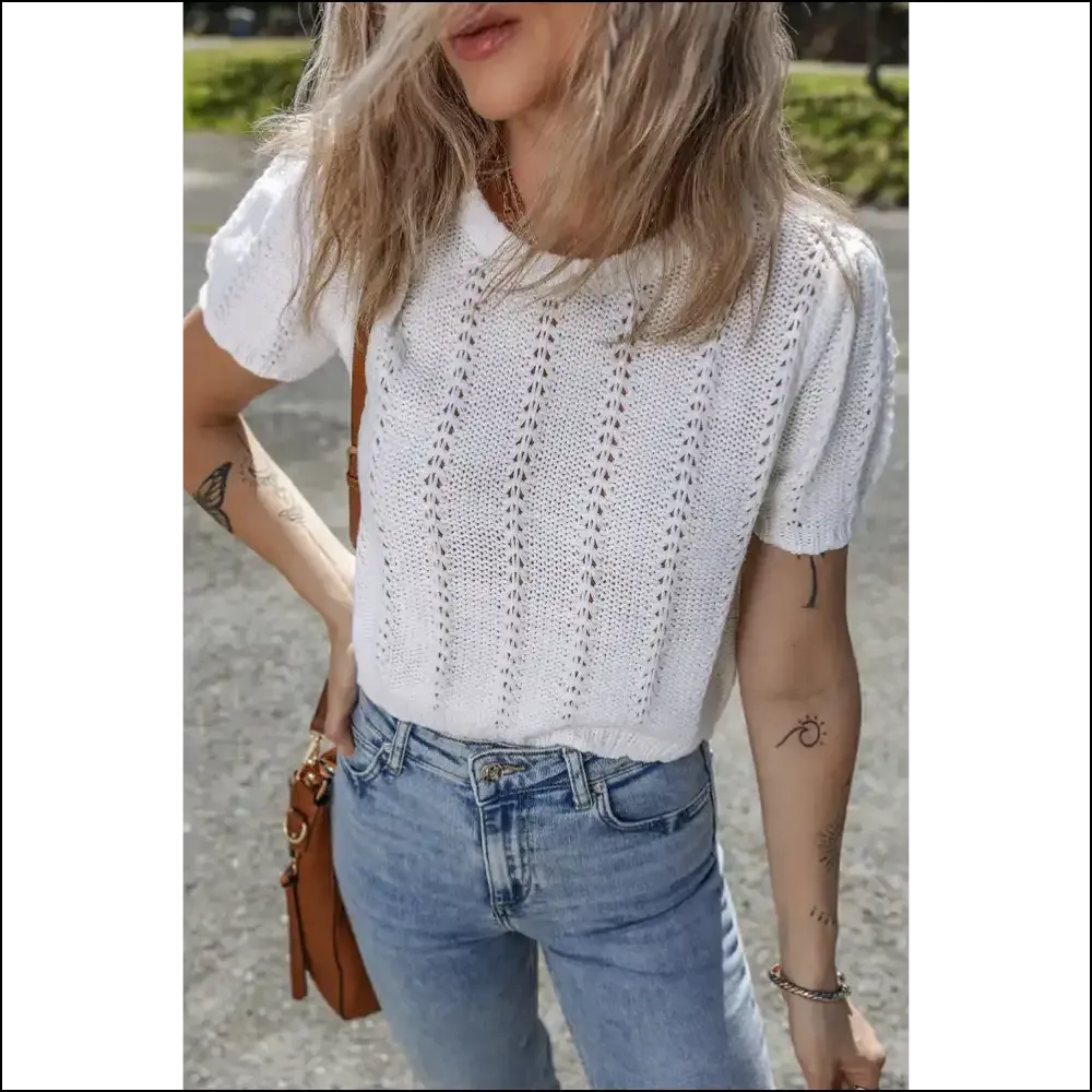 Holy Chic White Pointelle Knit! Puff Sleeves  😇 - Needful Things