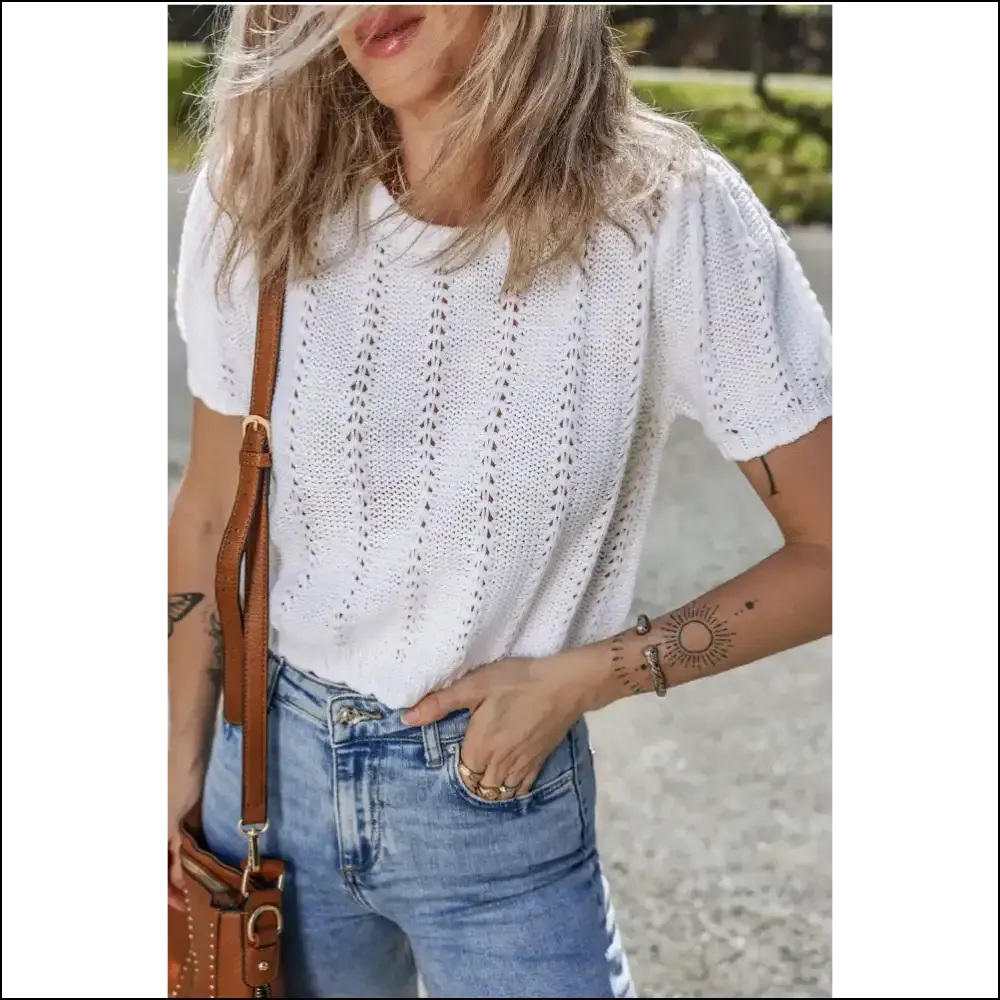 Holy Chic White Pointelle Knit! Puff Sleeves  😇 - Needful Things
