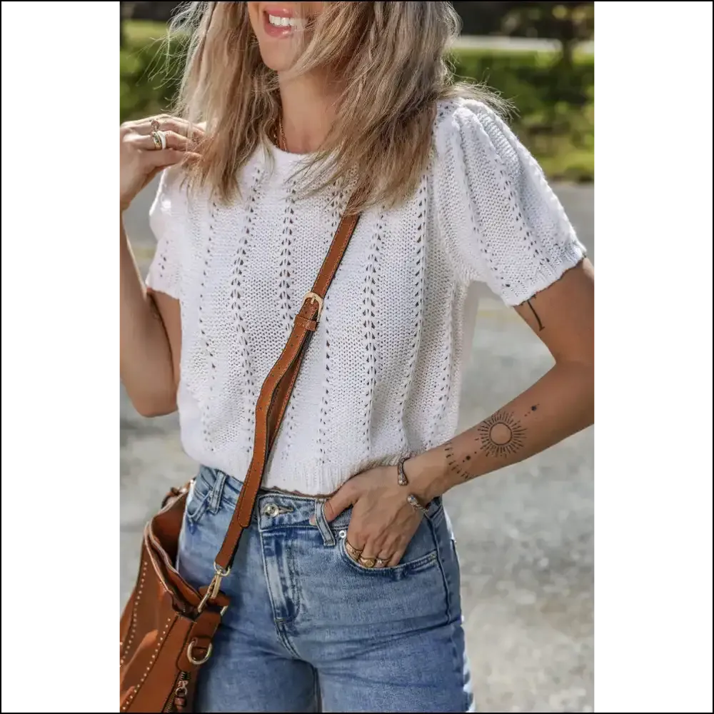 Holy Chic White Pointelle Knit! Puff Sleeves  😇 - Needful Things