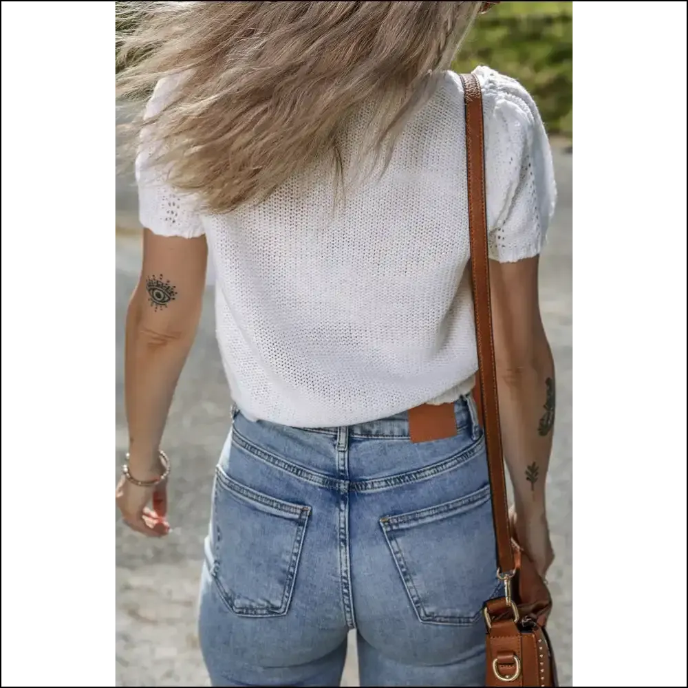 Holy Chic White Pointelle Knit! Puff Sleeves  😇 - Needful Things