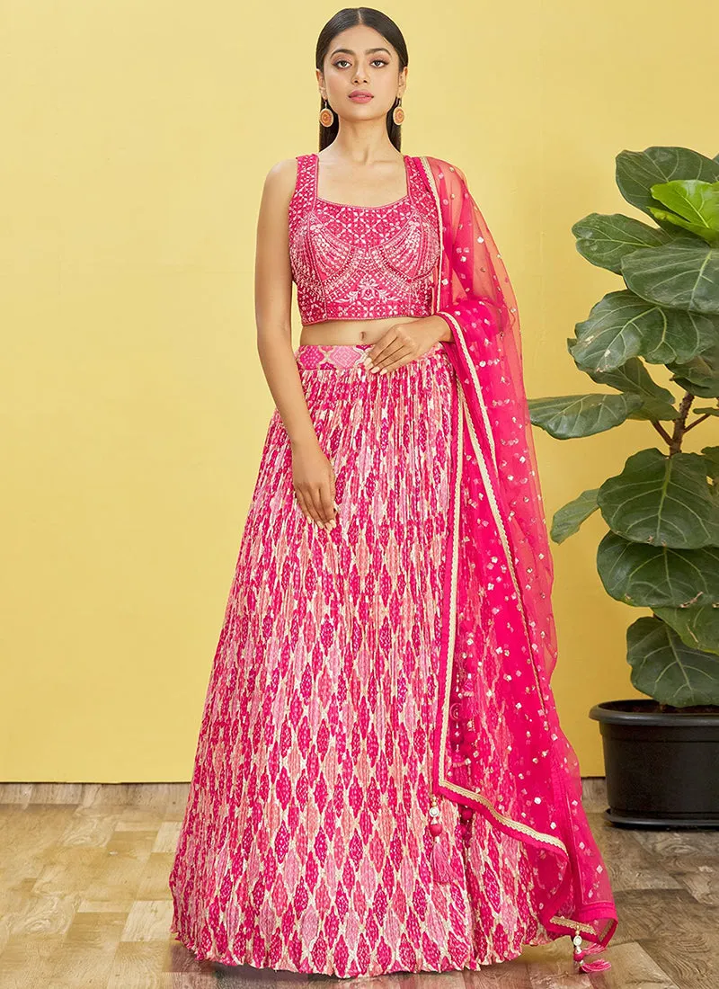 Hot Pink Multi Embroidery Printed Lehenga Choli