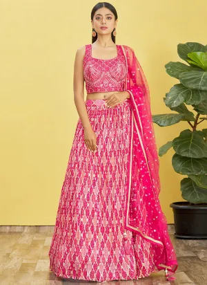 Hot Pink Multi Embroidery Printed Lehenga Choli