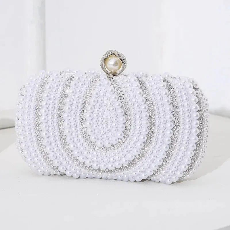 Hot Selling New Pearl Banquet Women's Bag, European and American Fashion Wedding Bag, Retro White Cheongsam Hand-held Square Bag