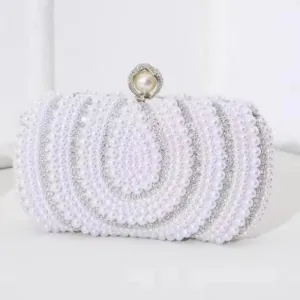 Hot Selling New Pearl Banquet Women's Bag, European and American Fashion Wedding Bag, Retro White Cheongsam Hand-held Square Bag