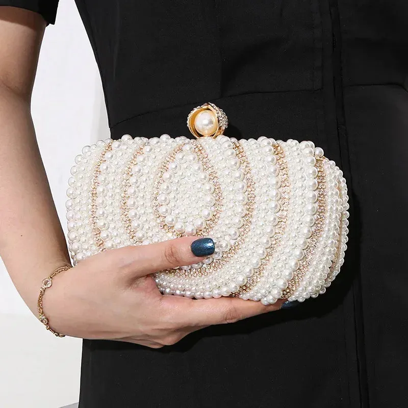 Hot Selling New Pearl Banquet Women's Bag, European and American Fashion Wedding Bag, Retro White Cheongsam Hand-held Square Bag