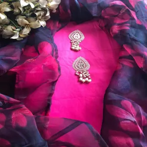 Hotpink Salwar Suit With BlackOrganza Dupatta