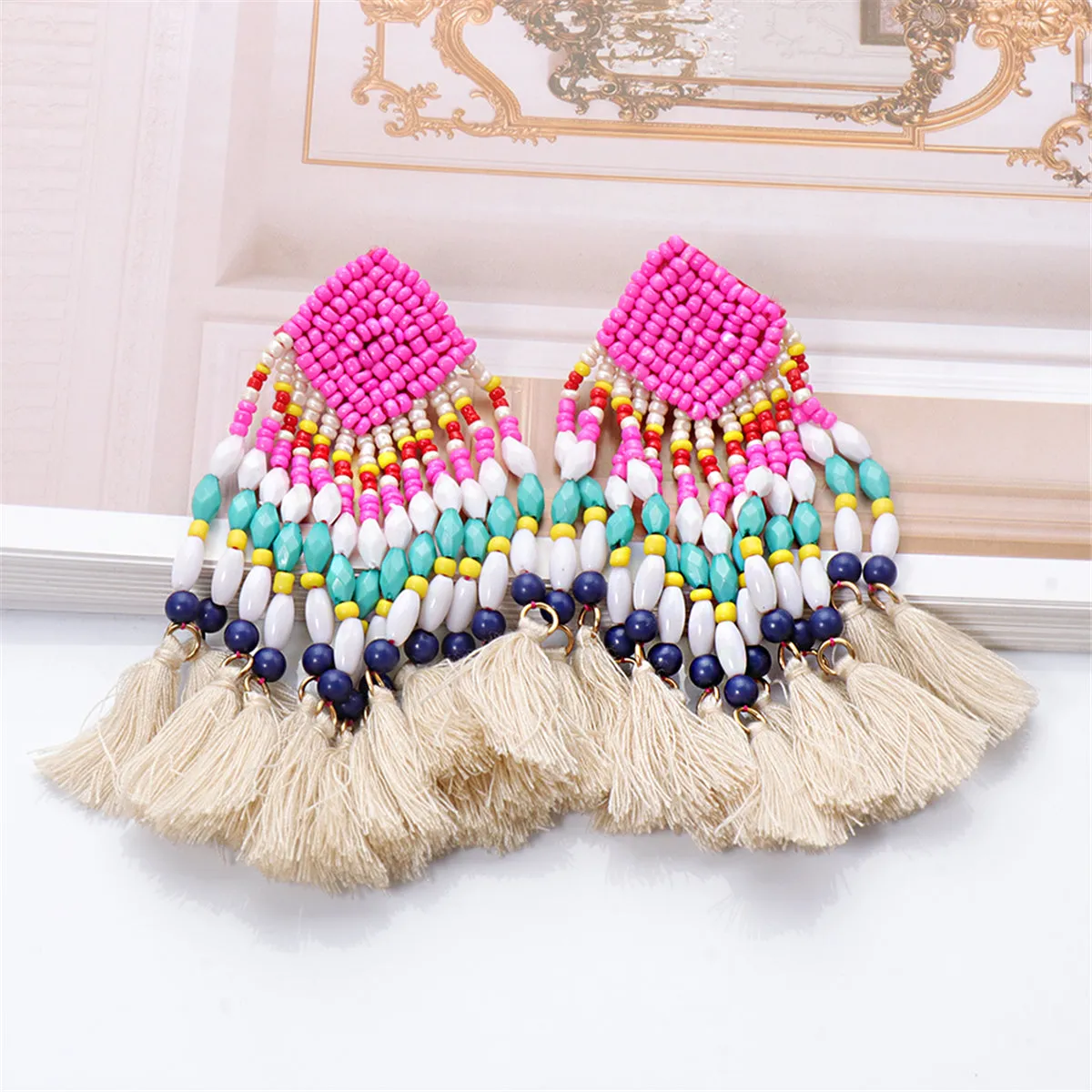 Howlite & Polyster 18K Gold-Plated Beaded Tassel Drop Earrings